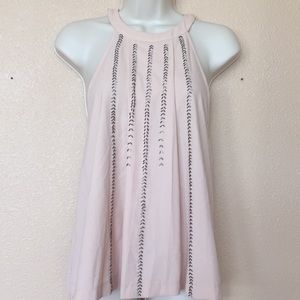 Paper Crane Nude Babydoll Beaded Blouse SZ Large
